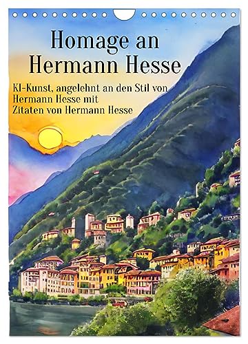 Homage an Hermann Hesse- KI-Kunst angelehnt an den Stil von Hermann Hesse mit Zitaten von Hermann Hesse (Wandkalender 2025 DIN A4 hoch), CALVENDO Monatskalender von CALVENDO