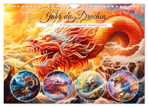 Jahr des Drachen - Im Stil des chinesischen Tierkreiszeichens (Wandkalender 2025 DIN A4 quer), CALVENDO Monatskalender von CALVENDO