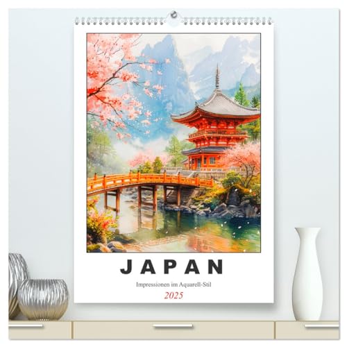 Japan. Impressionen im Aquarell-Stil (hochwertiger Premium Wandkalender 2025 DIN A2 hoch), Kunstdruck in Hochglanz von CALVENDO