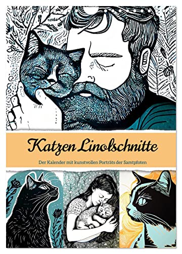 Katzen Linolschnitt - Der Kalender mit kunstvollen Porträts der Samtpfoten (Wandkalender 2025 DIN A4 hoch), CALVENDO Monatskalender von CALVENDO