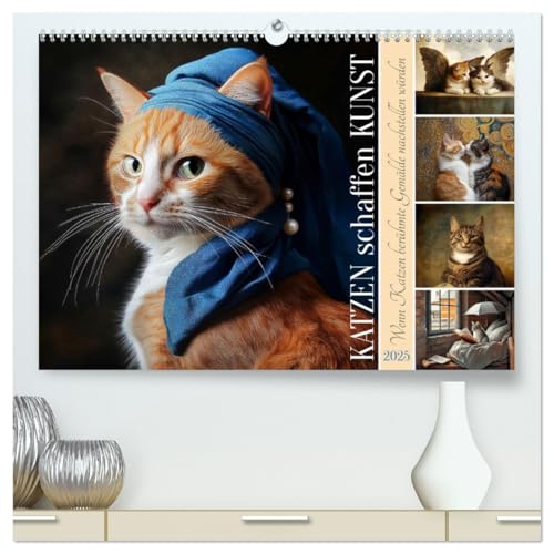 Katzen schaffen Kunst (hochwertiger Premium Wandkalender 2025 DIN A2 quer), Kunstdruck in Hochglanz von CALVENDO
