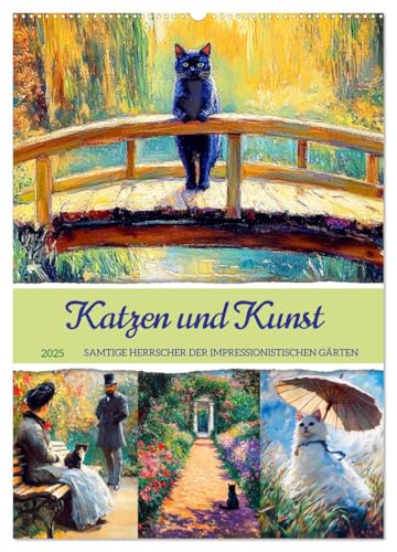 Katzen und Kunst - Samtige Herrscher der impressionistischen Gärten (Wandkalender 2025 DIN A2 hoch), CALVENDO Monatskalender von CALVENDO