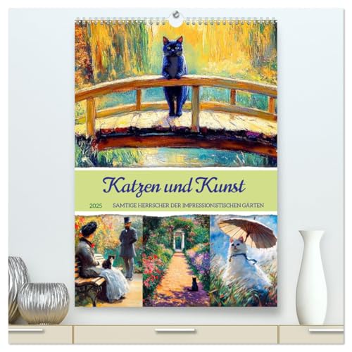Katzen und Kunst - Samtige Herrscher der impressionistischen Gärten (hochwertiger Premium Wandkalender 2025 DIN A2 hoch), Kunstdruck in Hochglanz von CALVENDO