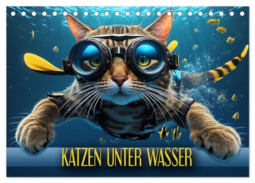 Katzen unter Wasser (Tischkalender 2025 DIN A5 quer), CALVENDO Monatskalender von CALVENDO