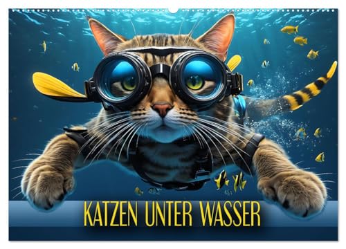 Katzen unter Wasser (Wandkalender 2025 DIN A2 quer), CALVENDO Monatskalender von CALVENDO