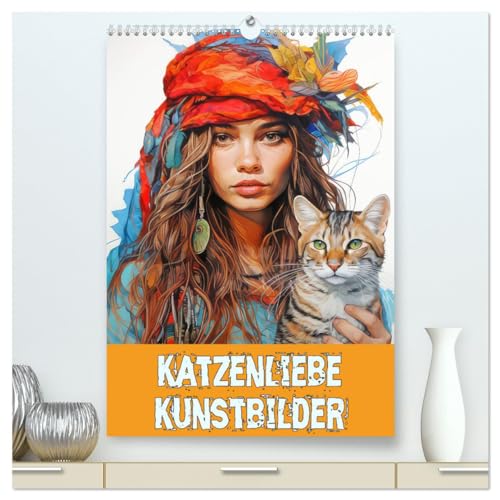 Katzenliebe Kunstbilder (hochwertiger Premium Wandkalender 2025 DIN A2 hoch), Kunstdruck in Hochglanz von CALVENDO