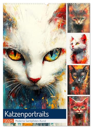 Katzenportraits. Moderne Samtpfoten-Kunst (Wandkalender 2025 DIN A2 hoch), CALVENDO Monatskalender von CALVENDO