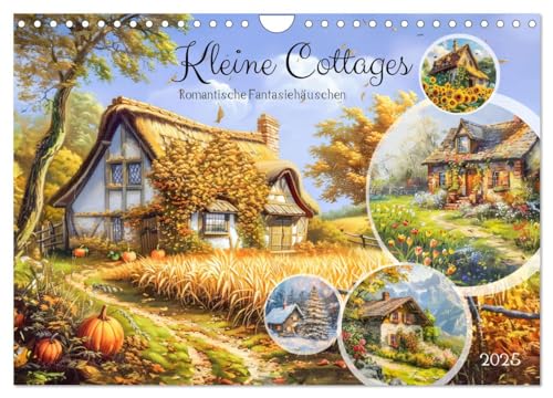 Kleine Cottages - Romantische Fantasiehäuschen (Wandkalender 2025 DIN A4 quer), CALVENDO Monatskalender von CALVENDO
