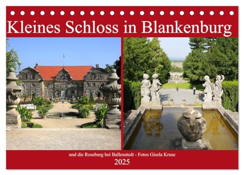 Kleines Schloss in Blankenburg und die Roseburg bei Ballenstedt (Tischkalender 2025 DIN A5 quer), CALVENDO Monatskalender: Zwei sehenswerte Schloss- und Gartenanlagen im östlichen Harz (CALVENDO Orte) von Calvendo
