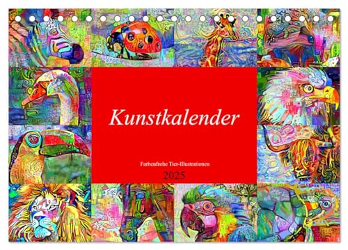Kunstkalender. Farbenfrohe Tier-Illustrationen (Tischkalender 2025 DIN A5 quer), CALVENDO Monatskalender von CALVENDO
