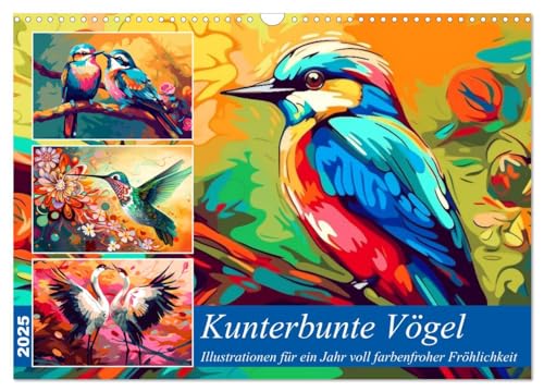 Kunterbunte Vögel (Wandkalender 2025 DIN A3 quer), CALVENDO Monatskalender von CALVENDO
