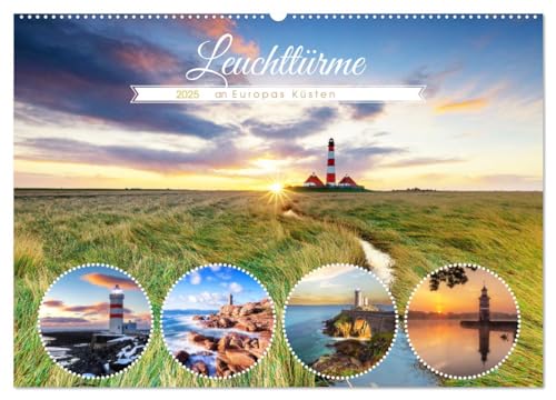 Leuchttürme - an Europas Küsten (Wandkalender 2025 DIN A2 quer), CALVENDO Monatskalender von CALVENDO