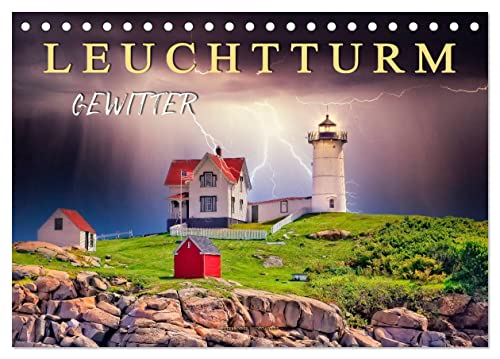 Leuchtturm Gewitter (Tischkalender 2025 DIN A5 quer), CALVENDO Monatskalender von CALVENDO