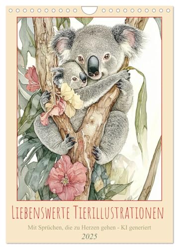 Liebenswerte Tierillustrationen (Wandkalender 2025 DIN A4 hoch), CALVENDO Monatskalender von CALVENDO