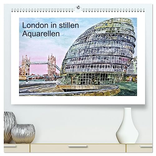 London in stillen Aquarellen (hochwertiger Premium Wandkalender 2025 DIN A2 quer), Kunstdruck in Hochglanz: Londons zauberhafte Sehenswürdigkeiten (CALVENDO Orte) von Calvendo