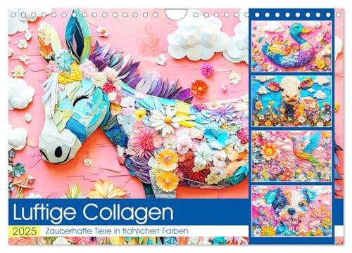 Luftige Collagen. Zauberhafte Tiere in fröhlichen Farben (Wandkalender 2025 DIN A4 quer), CALVENDO Monatskalender von CALVENDO