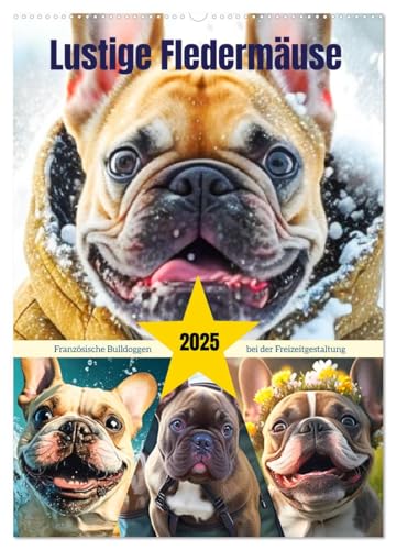 Lustige Fledermäuse. Französische Bulldoggen bei der Freizeitgestaltung (Wandkalender 2025 DIN A2 hoch), CALVENDO Monatskalender von CALVENDO