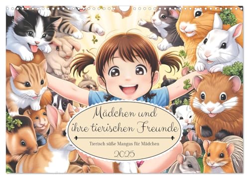 Mädchen und ihre tierischen Freunde - Tierisch süße Mangas für Mädchen (Wandkalender 2025 DIN A3 quer), CALVENDO Monatskalender von CALVENDO