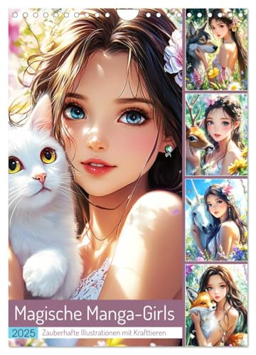 Magische Manga-Girls. Zauberhafte Illustrationen mit Krafttieren (Wandkalender 2025 DIN A4 hoch), CALVENDO Monatskalender von CALVENDO