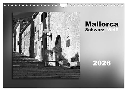 Mallorca Schwarz Weiß (Wandkalender 2026 DIN A4 quer), CALVENDO Monatskalender: Zauberhafte Landschaften, reizvolle Altstadtgassen und historische ... Schwarzweiß-Fotografien (CALVENDO Orte) von Calvendo