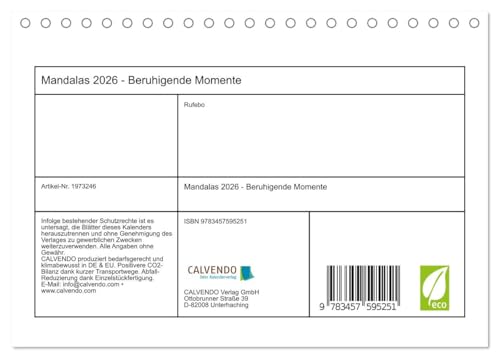 Mandalas 2026 - Beruhigende Momente (Tischkalender 2026 DIN A5 quer), CALVENDO Monatskalender von CALVENDO