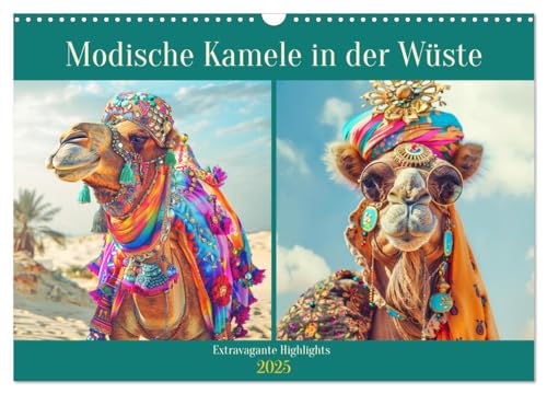 Modische Kamele in der Wüste. Extravagante Highlights (Wandkalender 2025 DIN A3 quer), CALVENDO Monatskalender von CALVENDO