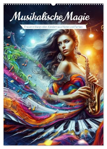 Musikalische Magie – Frauen in klangvollen Kleidern aus Noten und Farbe (Wandkalender 2025 DIN A2 hoch), CALVENDO Monatskalender von CALVENDO