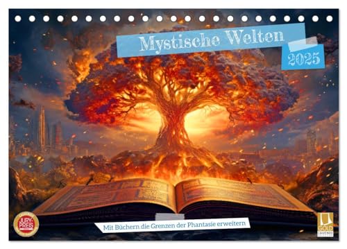 Mystische Welten - Mit Büchern die Grenzen der Phantasie erweitern (Tischkalender 2025 DIN A5 quer), CALVENDO Monatskalender von CALVENDO