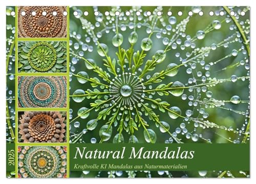 Natural Mandalas - Kraftvolle KI Mandalas aus Naturmaterialien (Tischkalender 2025 DIN A5 quer), CALVENDO Monatskalender von CALVENDO