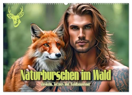 Naturburschen im Wald - Muskeln, Tattoos und Waldbewohner (Wandkalender 2025 DIN A2 quer), CALVENDO Monatskalender von CALVENDO