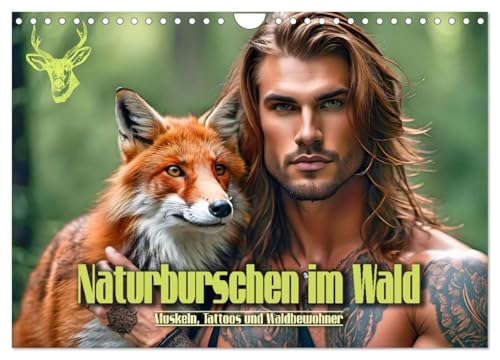 Naturburschen im Wald - Muskeln, Tattoos und Waldbewohner (Wandkalender 2025 DIN A4 quer), CALVENDO Monatskalender von CALVENDO