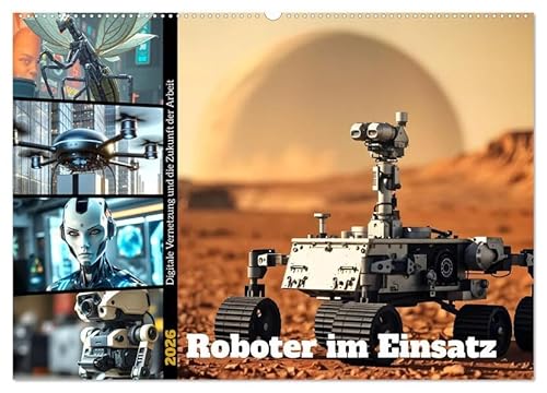Roboter im Einsatz - Digitale Vernetzung und die Zukunft der Arbeit (Wandkalender 2026 DIN A2 quer), CALVENDO Monatskalender: Faszinierende KI ... von morgen prägen. (CALVENDO Technologie) von Calvendo