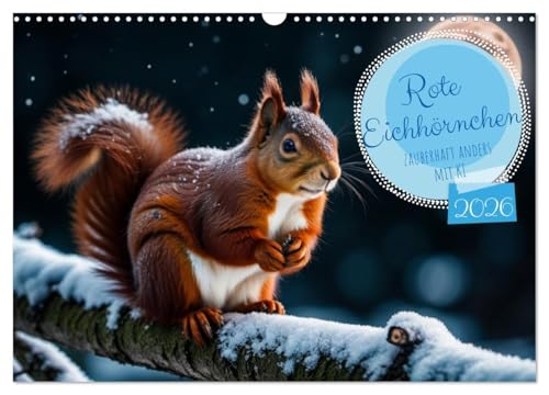 Rote Eichhörnchen - zauberhaft anders mit KI (Wandkalender 2026 DIN A3 quer), CALVENDO Monatskalender: KI-generierte Eichhörnchen, künstlich und doch ... anzuschauen? Auf alle Fälle! (CALVENDO Tiere) von Calvendo
