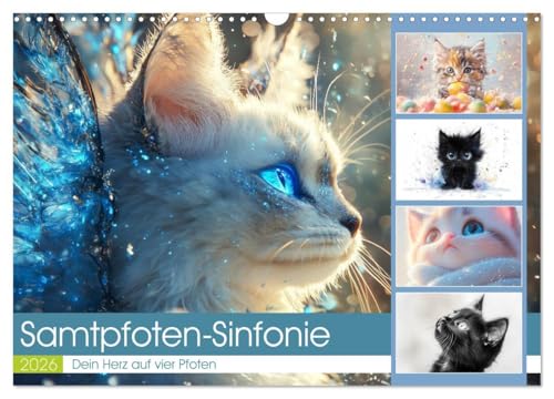 Samtpfoten-Sinfonie (Wandkalender 2026 DIN A3 quer), CALVENDO Monatskalender: Katzen schenken Liebe ohne Worte, begleiten uns mit stillem Verständnis und schnurren unsere Sorgen fort. (CALVENDO Tiere) von Calvendo