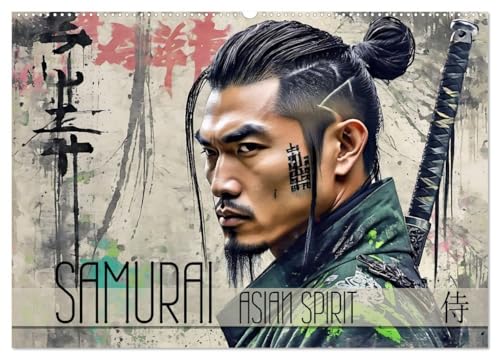 Samurai - Asian Spirit (Wandkalender 2026 DIN A2 quer), CALVENDO Monatskalender: Ausdrucksstarke Porträts der legendären japanischen Krieger, modern interpretiert (CALVENDO Kunst) von Calvendo