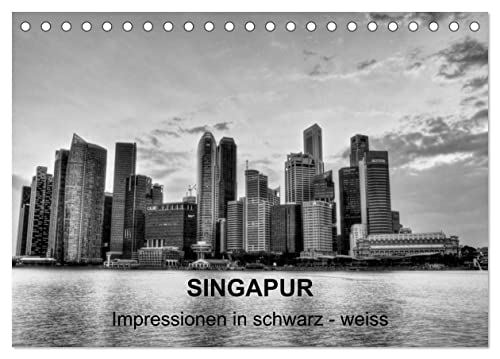 Singapur - Impressionen in schwarz - weiss (Tischkalender 2025 DIN A5 quer), CALVENDO Monatskalender von CALVENDO