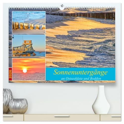 Sonnenuntergänge an Ostseeküste und Bodden (hochwertiger Premium Wandkalender 2026 DIN A2 quer), Kunstdruck in Hochglanz von CALVENDO