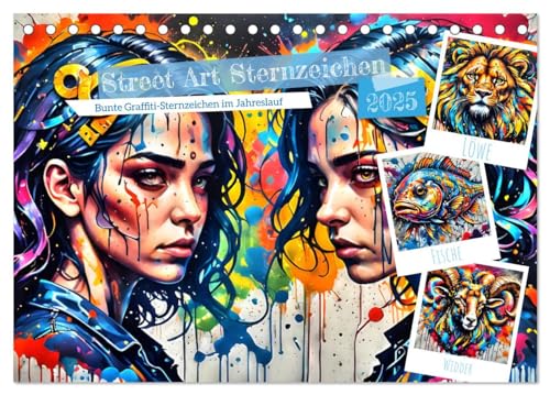 Street Art Sternzeichen (Tischkalender 2025 DIN A5 quer), CALVENDO Monatskalender von CALVENDO