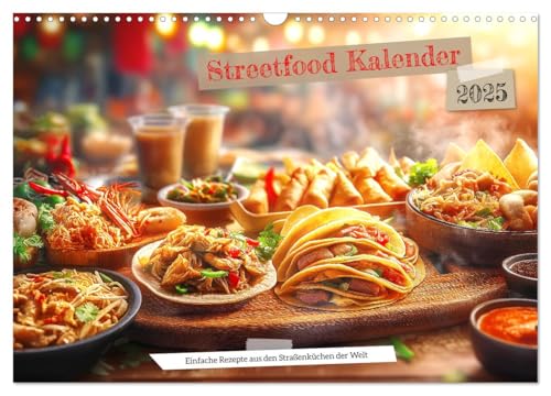 Streetfood Kalender - Einfache Rezepte aus den Straßenküchen der Welt (Wandkalender 2025 DIN A3 quer), CALVENDO Monatskalender von CALVENDO