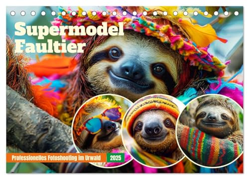 Supermodel Faultier. Professionelles Fotoshooting im Urwald (Tischkalender 2025 DIN A5 quer), CALVENDO Monatskalender von CALVENDO