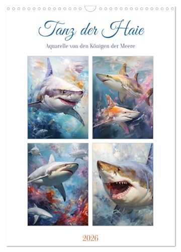Tanz der Haie. Aquarelle von den Königen der Meere (Wandkalender 2026 DIN A3 hoch), CALVENDO Monatskalender von CALVENDO