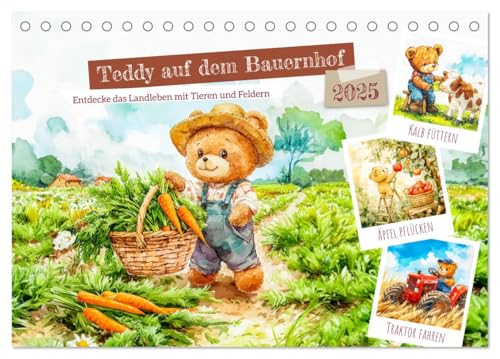 Teddy auf dem Bauernhof - Entdecke das Landleben mit Tieren und Feldern (Tischkalender 2025 DIN A5 quer), CALVENDO Monatskalender von CALVENDO