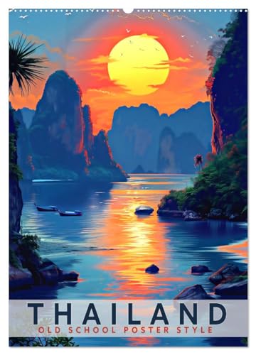 Thailand - Old School Poster Style (Wandkalender 2025 DIN A2 hoch), CALVENDO Monatskalender von CALVENDO