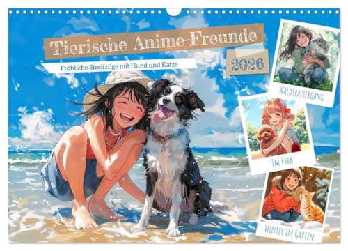 Tierische Anime-Freunde - Fröhliche Streifzüge mit Hund und Katze (Wandkalender 2026 DIN A3 quer), CALVENDO Monatskalender: Haustier-Kumpels und ... Ein Jahr voller Freuden (CALVENDO Menschen) von Calvendo