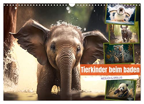 Tierkinder beim baden (Wandkalender 2025 DIN A3 quer), CALVENDO Monatskalender von CALVENDO