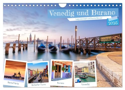 Venedig und Burano - Lagunenstadt und bunte Häuser (Wandkalender 2025 DIN A4 quer), CALVENDO Monatskalender von CALVENDO