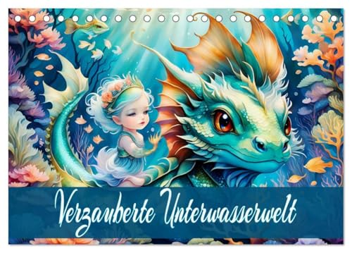 Verzauberte Unterwasserwelt (Tischkalender 2026 DIN A5 quer), CALVENDO Monatskalender: Kleine Meerjungfrau und ihre Abenteuer, mit KI erstellt. (CALVENDO Kunst) von Calvendo
