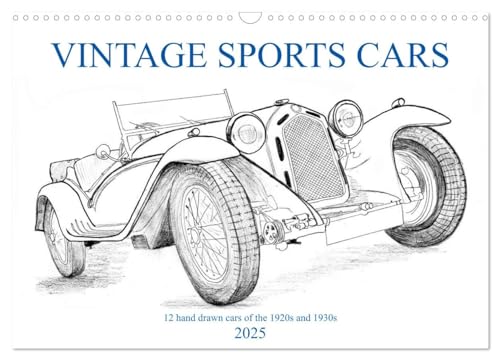 Vintage Sports Cars (Wandkalender 2025 DIN A3 quer), CALVENDO Monatskalender: 12 handgezeichnete Sportwagen Klassiker (CALVENDO Technologie) von Calvendo