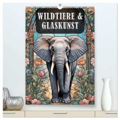 Wildtiere und Glaskunst im Tiffany Stil (hochwertiger Premium Wandkalender 2026 DIN A2 hoch), Kunstdruck in Hochglanz von CALVENDO