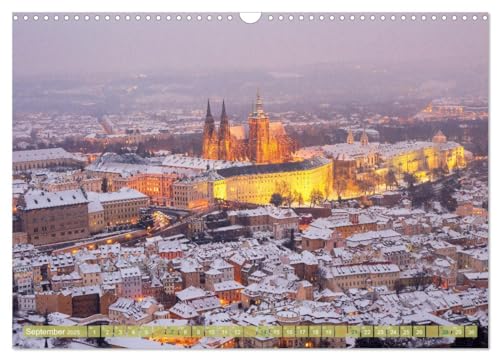 Winterzauber in Prag (Wandkalender 2025 DIN A3 quer), CALVENDO Monatskalender: Wunderschöne romantische Winteransichten auf der linken Moldauseite (CALVENDO Orte) von Calvendo